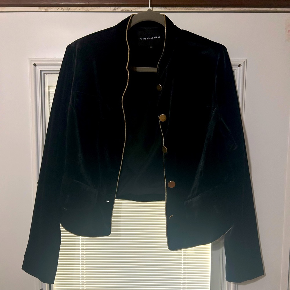 Who What Wear Black Velvet Crop Jacket Gold Trim Military Blazer XL